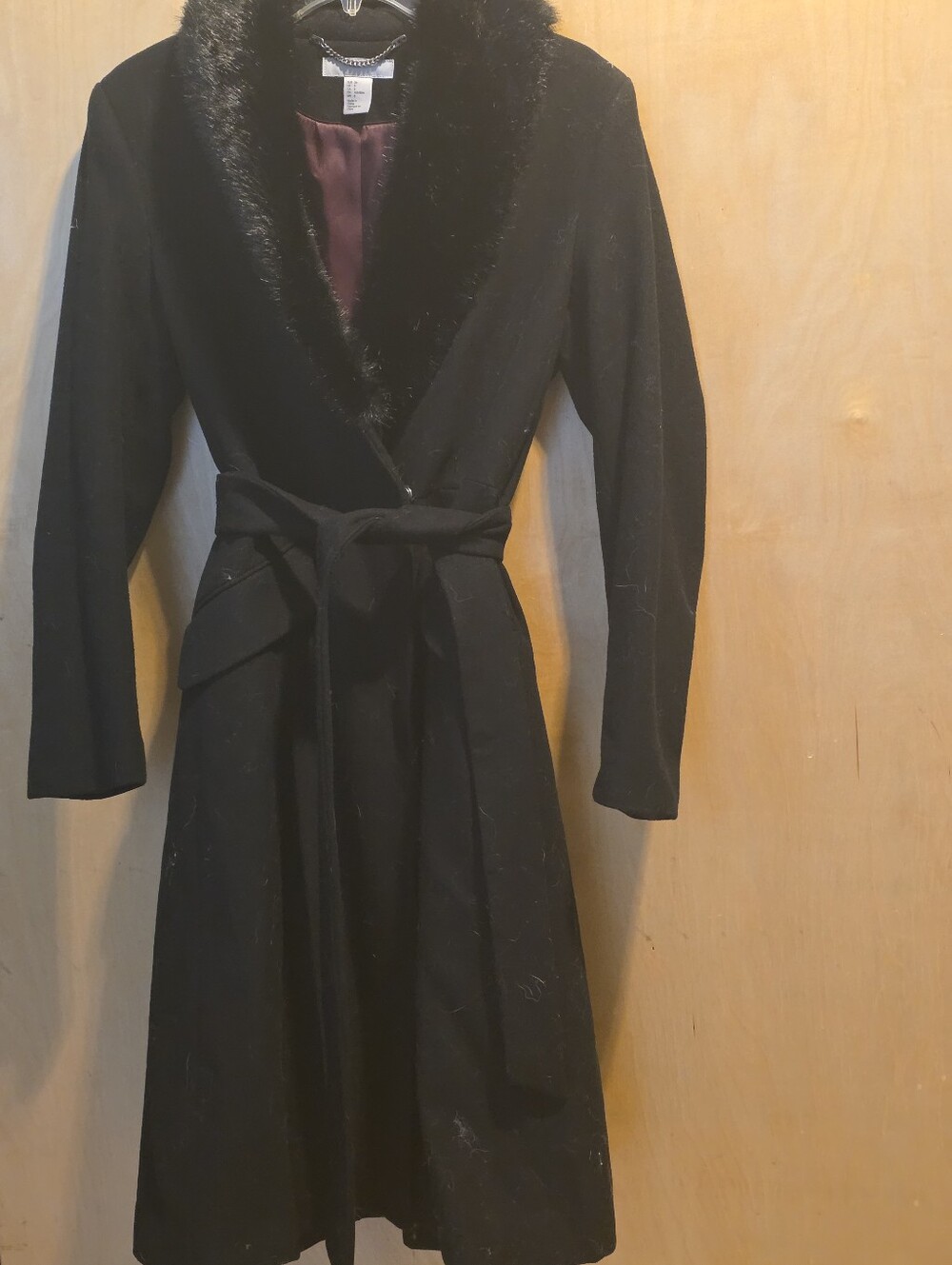 H&M Black Trench Coat with Faux Fur Collar